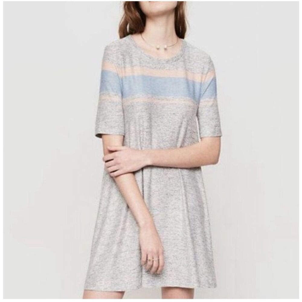 Lou & Grey Gray Striped Short Sleeve Shirt T-Shirt Swing Dress Size M